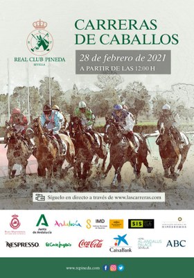 Cartel anunciador de la jornada de carreras de caballos en Pineda del 28 de febrero de 2021.