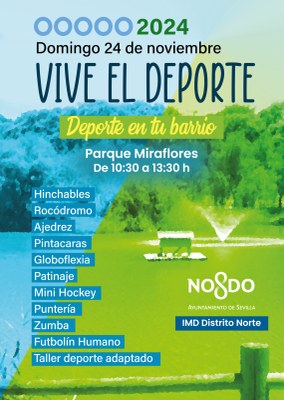 Cartel "Vive el deporte en tu barrio: Parque de Miraflores"