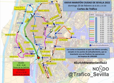 Mapa de tráfico Zurich Maratón de Sevilla 2022.