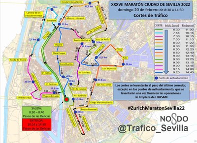 Mapa de tráfico Zurich Maratón de Sevilla 2022.